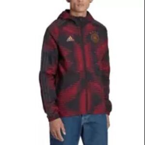 adidas Germany DNA Hooded Windbreaker Black/Red Tactile Gold Logo XL. Pockets
